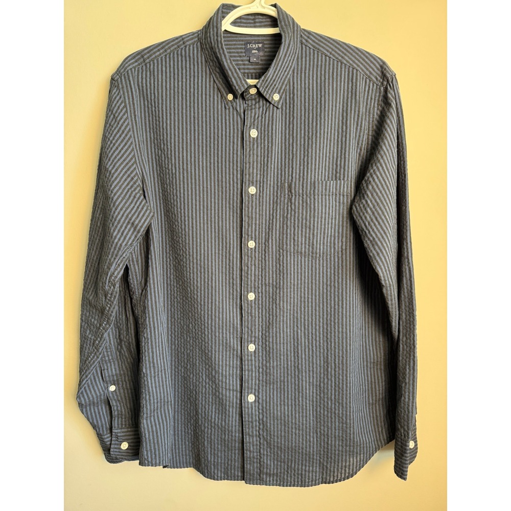 J.Crew Textured Striped Button Down Shirt Mens Blue Black Casual Preppy Prom